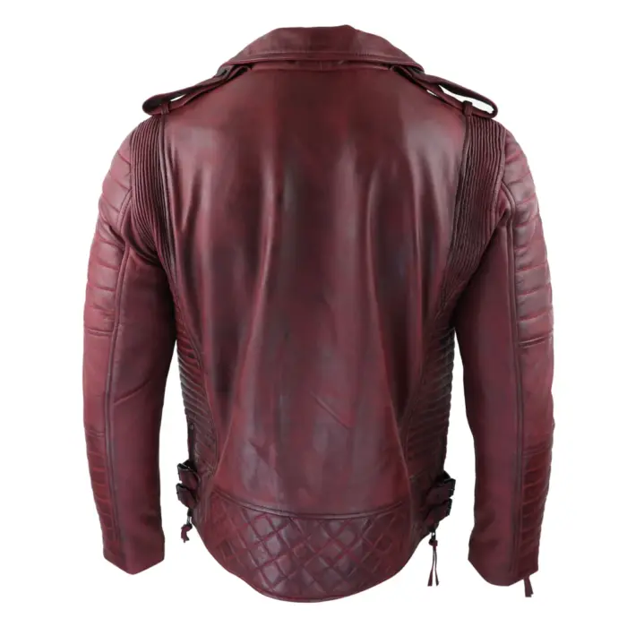 Mens Biker Jacket Cross Zip Black Wine Retro Vintage Tailored Fit Rock Punk - Image 11