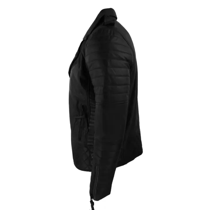 Mens Biker Jacket Cross Zip Black Wine Retro Vintage Tailored Fit Rock Punk - Image 3