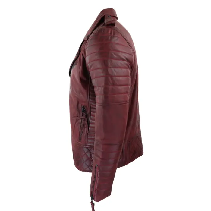 Mens Biker Jacket Cross Zip Black Wine Retro Vintage Tailored Fit Rock Punk - Image 9