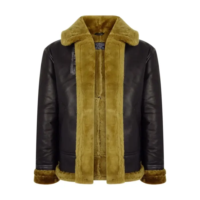Mens Vintage Brown Real Sheepskin Zip Flying Jacket Pilot Flight Ginger Cream - Image 11