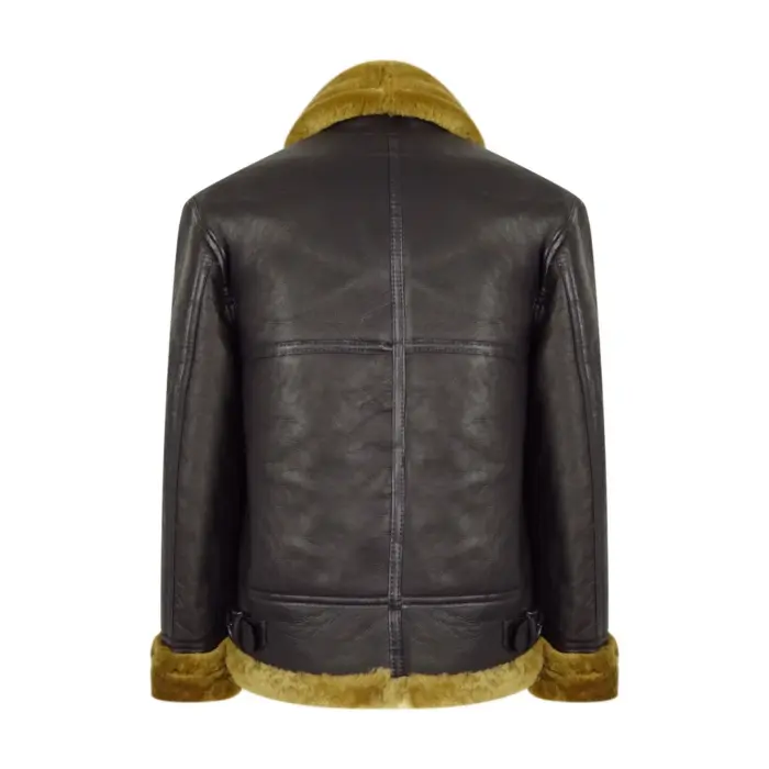 Mens Vintage Brown Real Sheepskin Zip Flying Jacket Pilot Flight Ginger Cream - Image 13