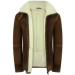 Mens Real Sherling Sheepskin Suede Jacket Brown Tan Vintage Zip Flying Pilot WW2 - Image 3