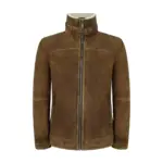 Mens Real Sherling Sheepskin Suede Jacket Brown Tan Vintage Zip Flying Pilot WW2 - Image 2