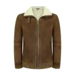 Mens Real Sherling Sheepskin Suede Jacket Brown Tan Vintage Zip Flying Pilot WW2