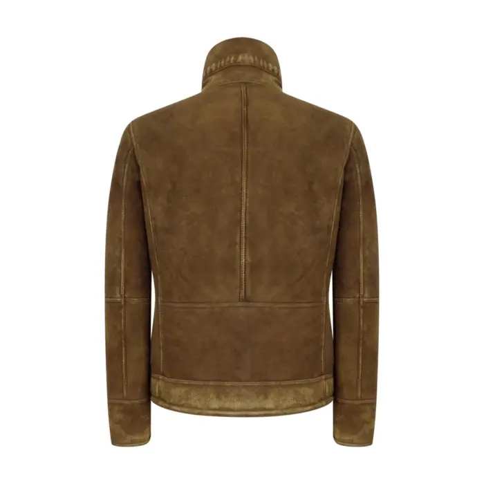 Mens Real Sherling Sheepskin Suede Jacket Brown Tan Vintage Zip Flying Pilot WW2 - Image 6