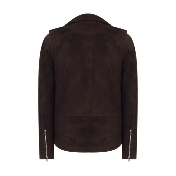 Mens Slim Fit Cross Zip Vintage Brando Washed Real SuedeJacket Brown Tan Camel - Image 6