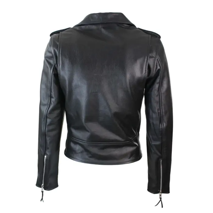 Brando Ladies Women Black Red White Classic Biker Motorcycle Motorbike Hide Leather Jacket - Image 5