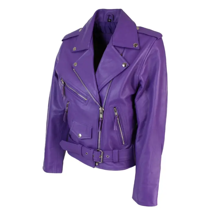 Brando Ladies Women Black Red White Classic Biker Motorcycle Motorbike Hide Leather Jacket - Image 12