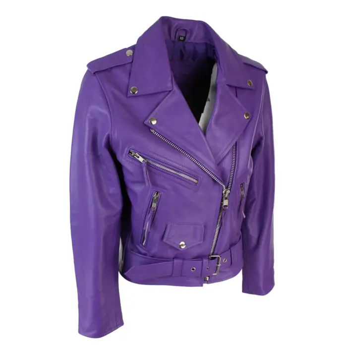Brando Ladies Women Black Red White Classic Biker Motorcycle Motorbike Hide Leather Jacket - Image 11