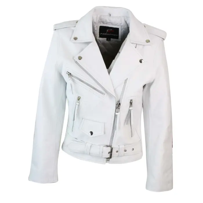 Brando Ladies Women Black Red White Classic Biker Motorcycle Motorbike Hide Leather Jacket - Image 20