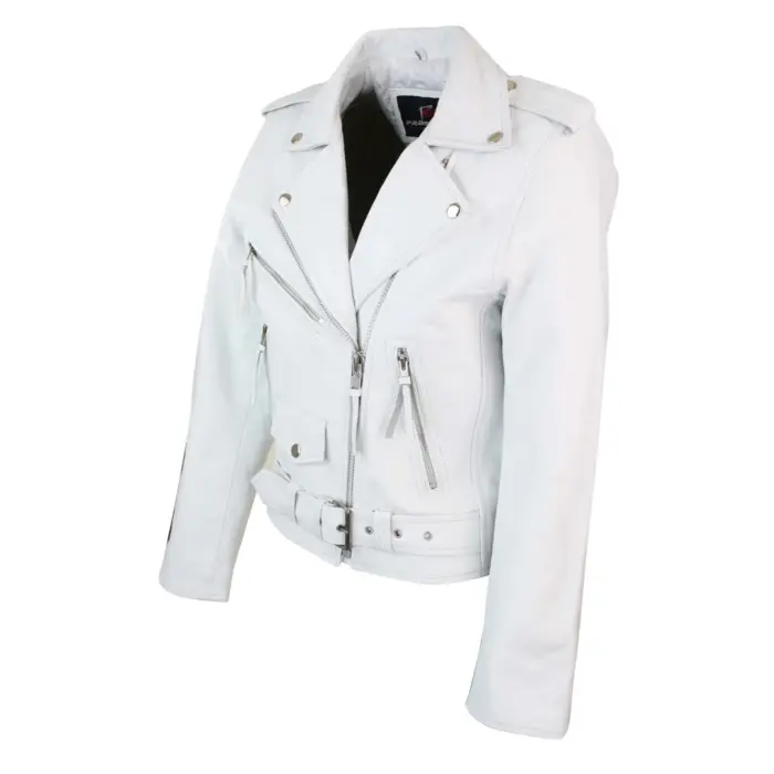 Brando Ladies Women Black Red White Classic Biker Motorcycle Motorbike Hide Leather Jacket - Image 24