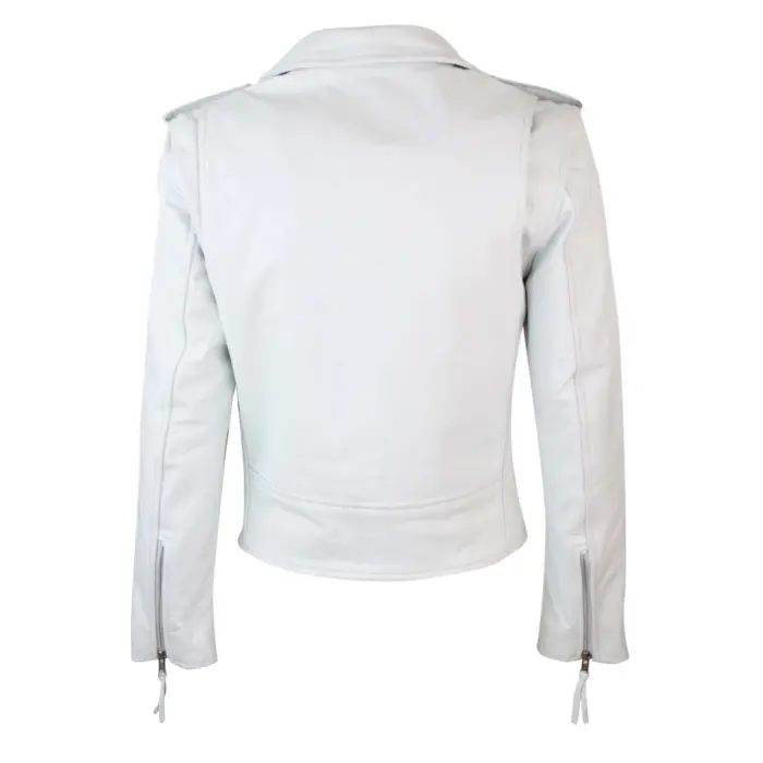 Brando Ladies Women Black Red White Classic Biker Motorcycle Motorbike Hide Leather Jacket - Image 22