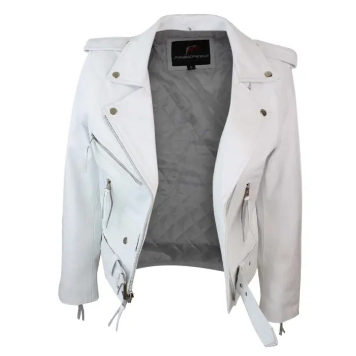 Brando Ladies Women Black Red White Classic Biker Motorcycle Motorbike Hide Leather Jacket - Image 21