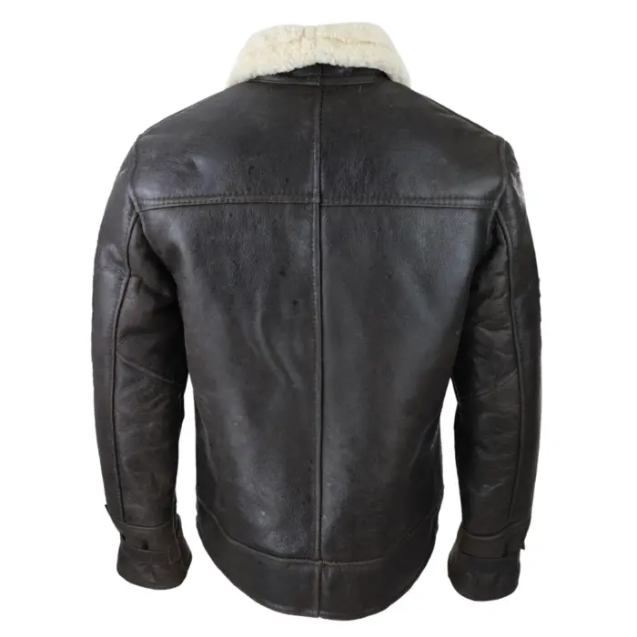 Mens Sherling Sheepsking Jacket Genuine Brown Military Warm Winter Brown Cream - Image 3