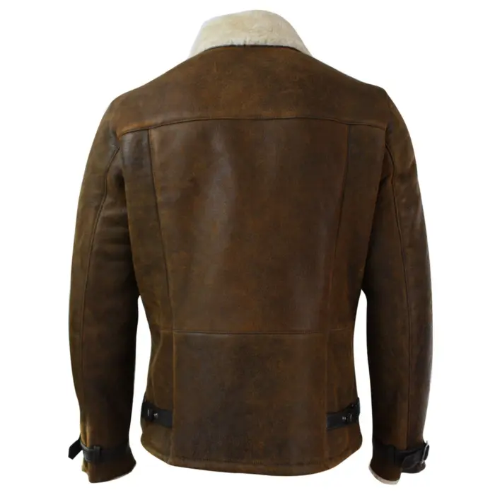 Mens Winter Real Sherling Vintage Sheepskin Tan Brown Fitted Jacket Cross Zip - Image 5