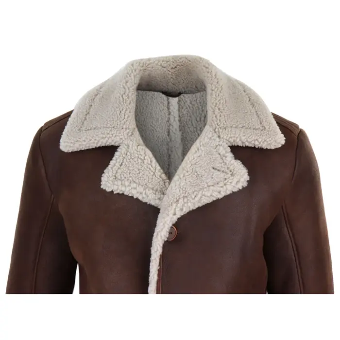 Mens Real Sheepskin Coat Button Vintage German WW2 Captain Marine Jacket - Image 5