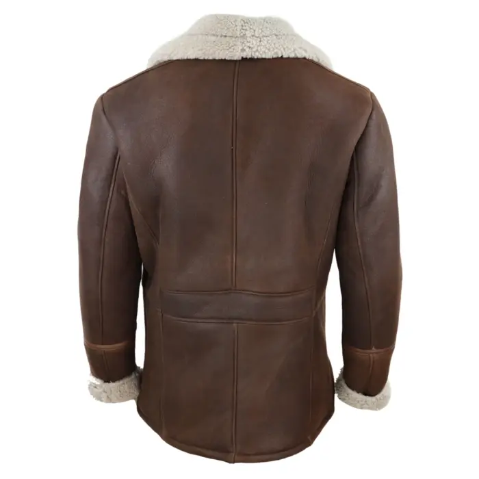 Mens Real Sheepskin Coat Button Vintage German WW2 Captain Marine Jacket - Image 3