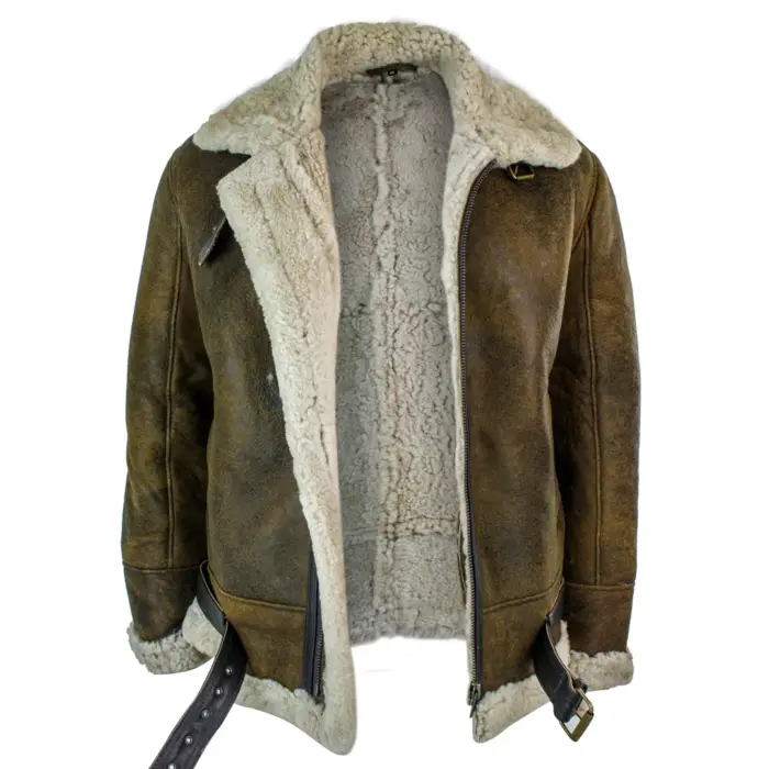 Mens Vintage Antique Sherling Sheepskin Cream Fur Air Force Pilot RAF Jacket - Image 3
