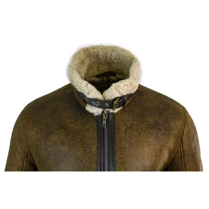 Mens Vintage Antique Sherling Sheepskin Cream Fur Air Force Pilot RAF Jacket - Image 5