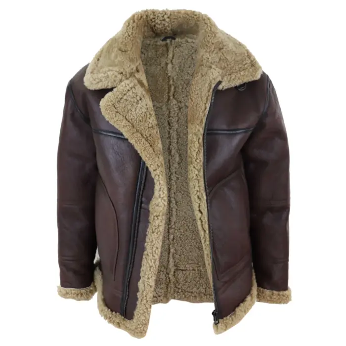 Men's Aviator Real Shearling Sheepskin Leather Bomber Flying Jacket BNWT - Image 3