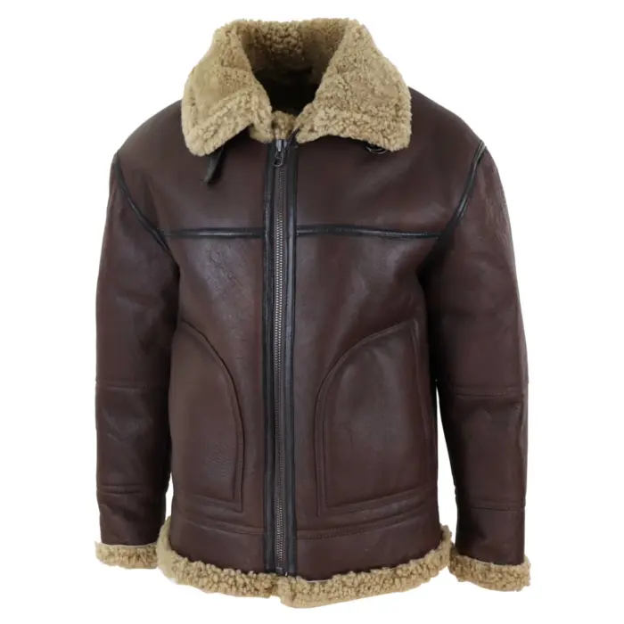 Men's Aviator Real Shearling Sheepskin Leather Bomber Flying Jacket BNWT - Image 2