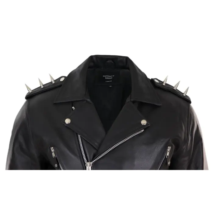 Mens Spike Hide Original Cross Zip Brando Biker Motorcycle Real Leather Jacket - Image 5