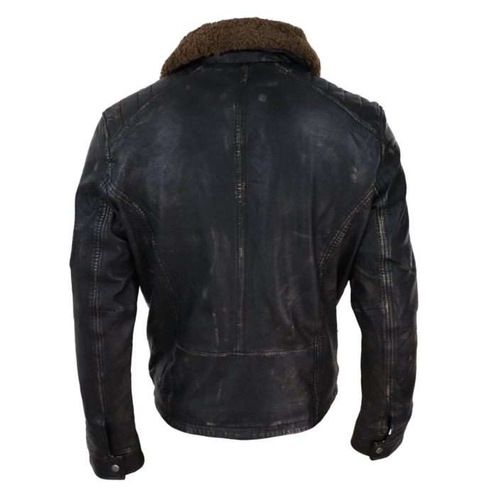 Mens Vintage Black Brown Zip Flying Aviator Jacket Fur Collar Badge Pilot Retro - Image 7