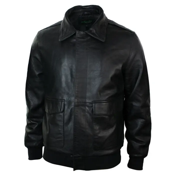 Mens Real Fur Collar Leather Bomber Pilot Flying Jacket Black Brown A2 - Image 4