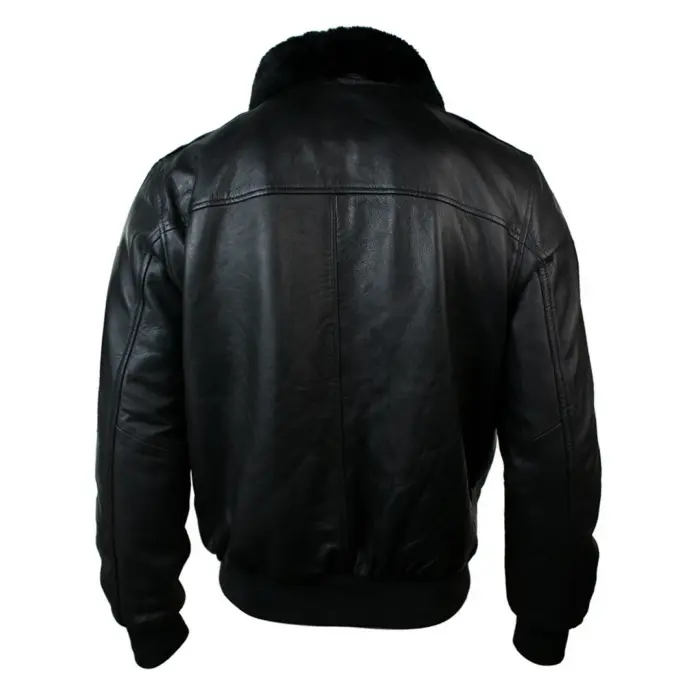 Mens Real Fur Collar Leather Bomber Pilot Flying Jacket Black Brown A2 - Image 5