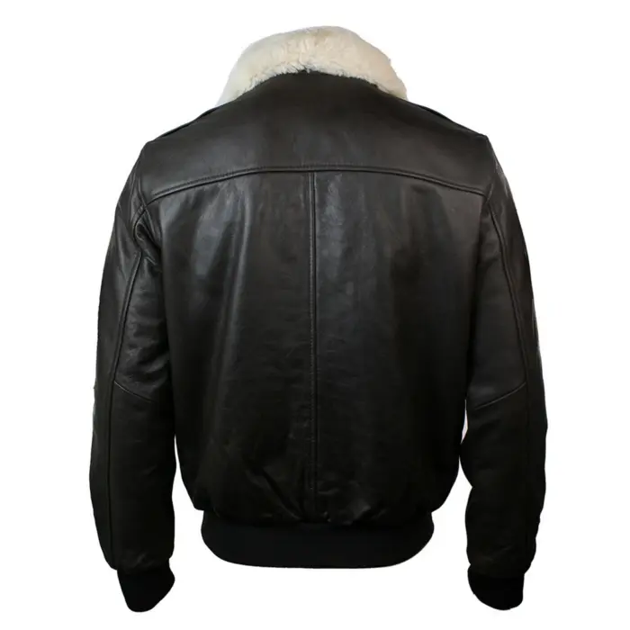 Mens Real Fur Collar Leather Bomber Pilot Flying Jacket Black Brown A2 - Image 10