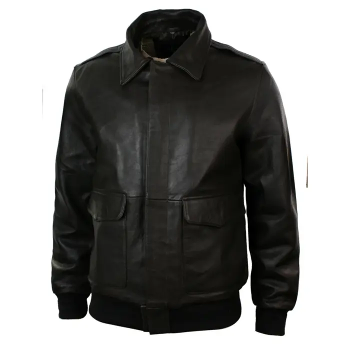 Mens Real Fur Collar Leather Bomber Pilot Flying Jacket Black Brown A2 - Image 9