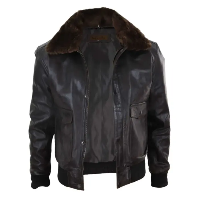 Mens Real Leather Aviator Bomber Jacket Removable Fur Collar Pilot Flying Jacket - Image 3