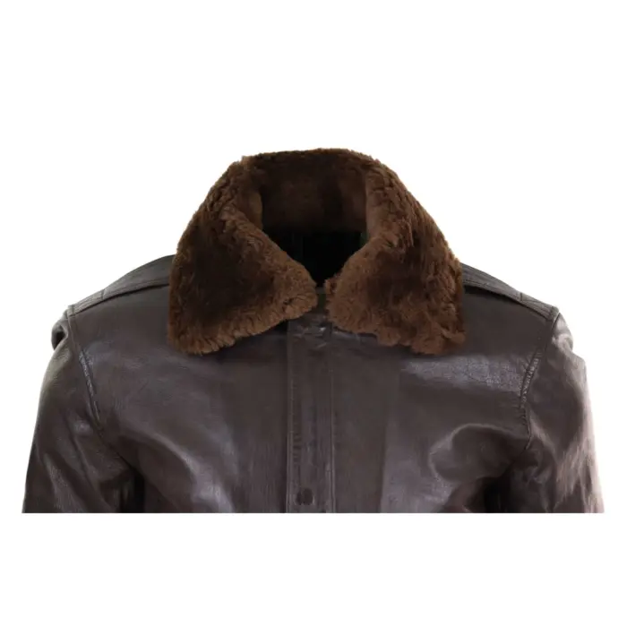 Mens Real Leather Aviator Bomber Jacket Removable Fur Collar Pilot Flying Jacket - Image 4