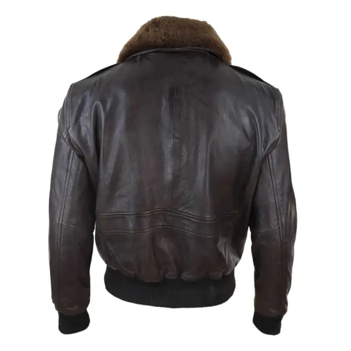 Mens Real Leather Aviator Bomber Jacket Removable Fur Collar Pilot Flying Jacket - Image 6