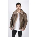 Mens Genuine Sheepskin Leather B3 Flying Aviator Vintage Brown Teddy Sheep Fur - Image 2