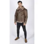 Mens Genuine Sheepskin Leather B3 Flying Aviator Vintage Brown Teddy Sheep Fur - Image 6