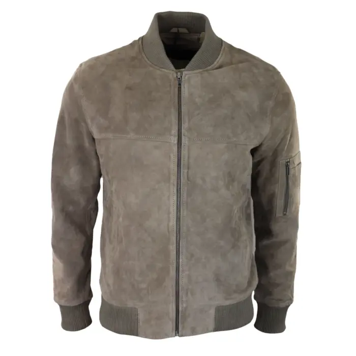 Mens Genuine Suede Bomber Jacket Leather Casual Varsity VIntage Smart Casual - Image 1