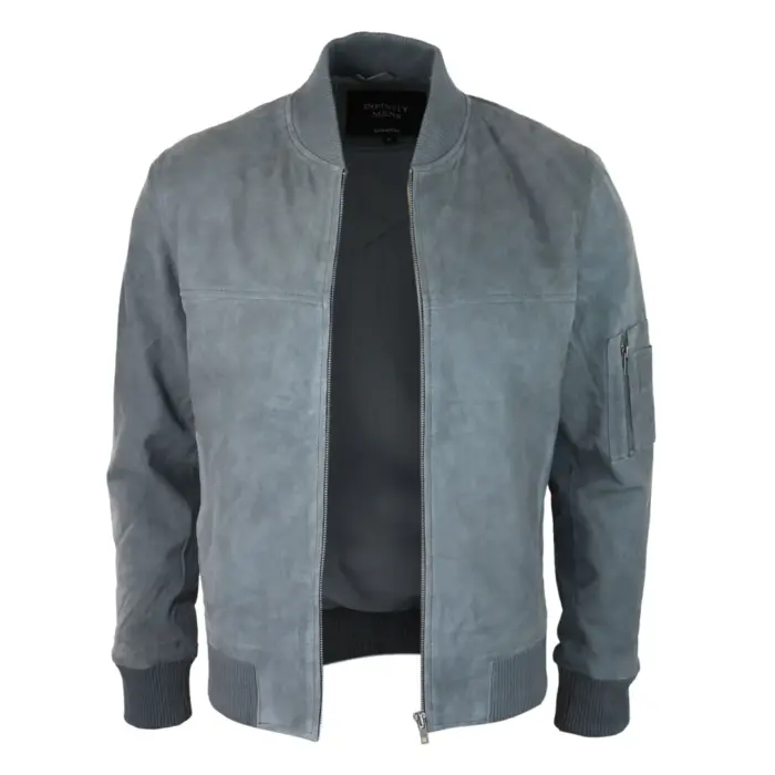 Mens Genuine Suede Bomber Jacket Leather Casual Varsity VIntage Smart Casual - Image 11