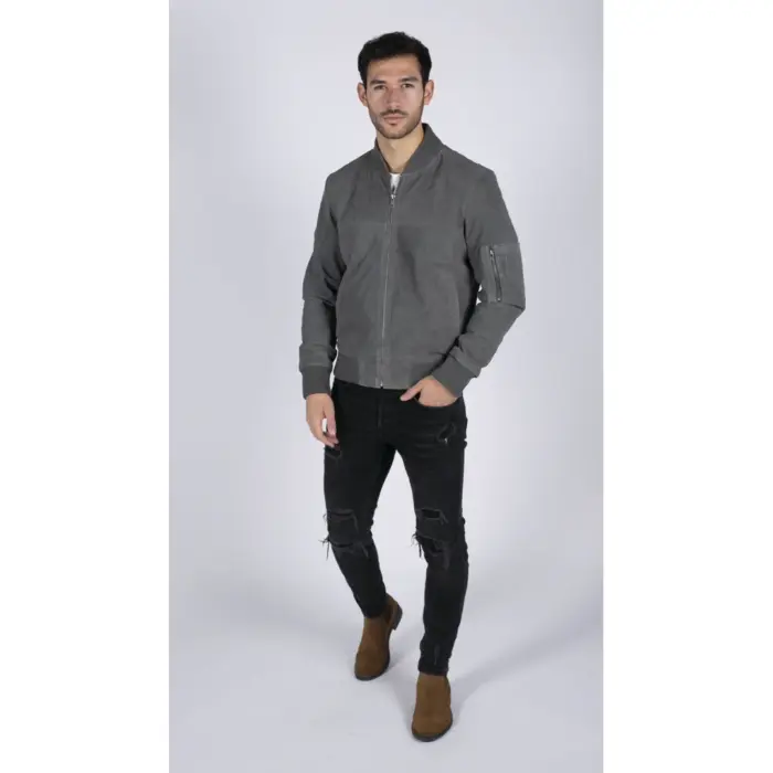 Mens Genuine Suede Bomber Jacket Leather Casual Varsity VIntage Smart Casual - Image 8
