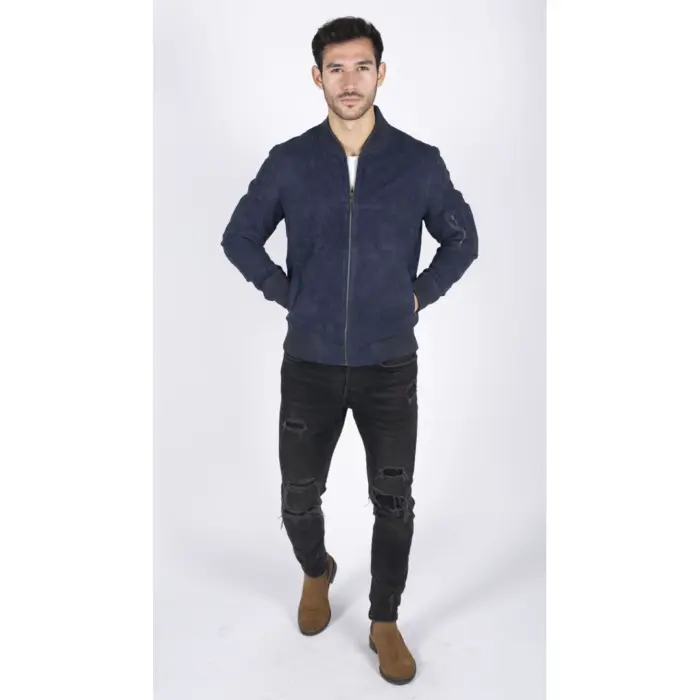 Mens Genuine Suede Bomber Jacket Leather Casual Varsity VIntage Smart Casual - Image 15
