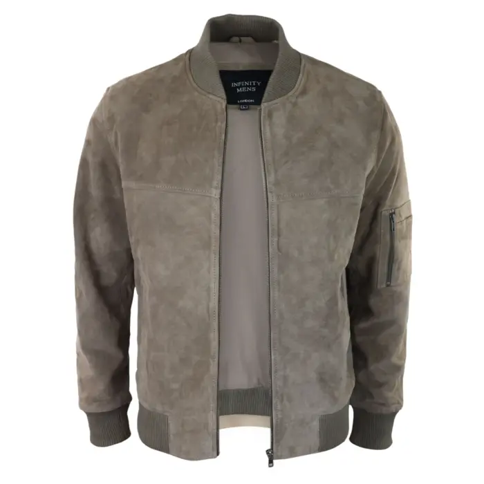 Mens Genuine Suede Bomber Jacket Leather Casual Varsity VIntage Smart Casual - Image 2