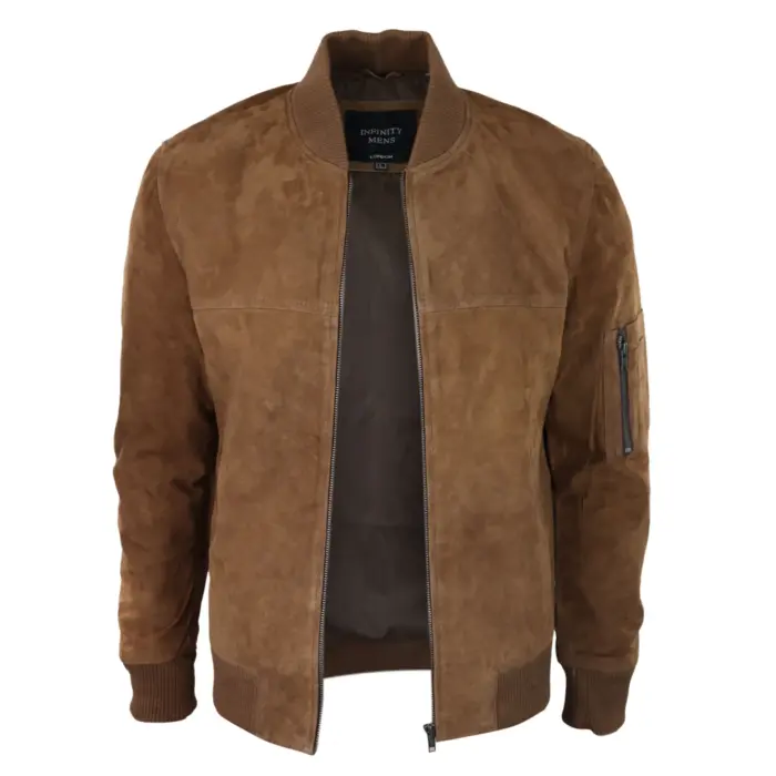 Mens Genuine Suede Bomber Jacket Leather Casual Varsity VIntage Smart Casual - Image 22