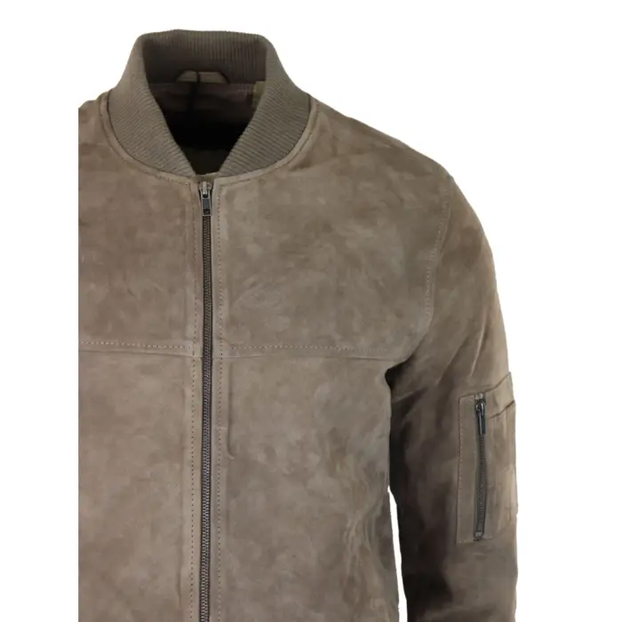 Mens Genuine Suede Bomber Jacket Leather Casual Varsity VIntage Smart Casual - Image 5