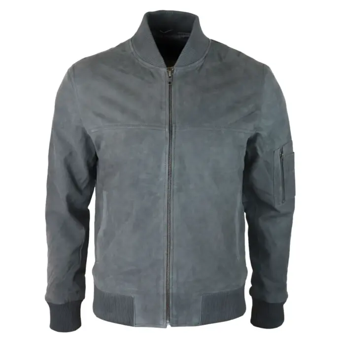 Mens Genuine Suede Bomber Jacket Leather Casual Varsity VIntage Smart Casual - Image 7
