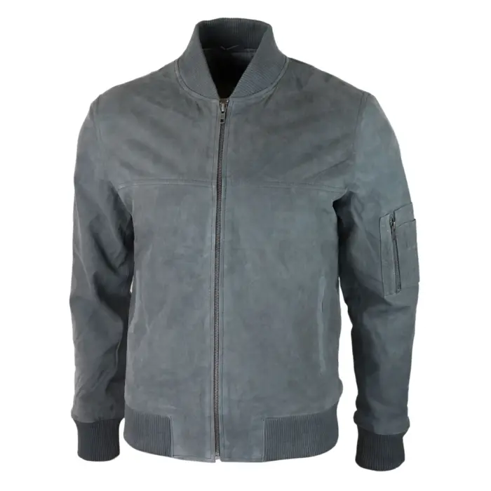Mens Genuine Suede Bomber Jacket Leather Casual Varsity VIntage Smart Casual - Image 13
