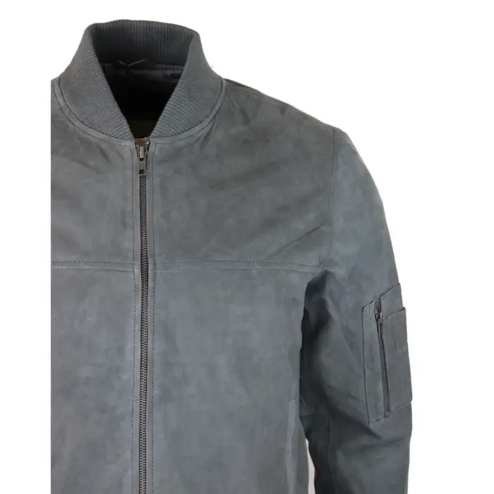 Mens Genuine Suede Bomber Jacket Leather Casual Varsity VIntage Smart Casual - Image 12