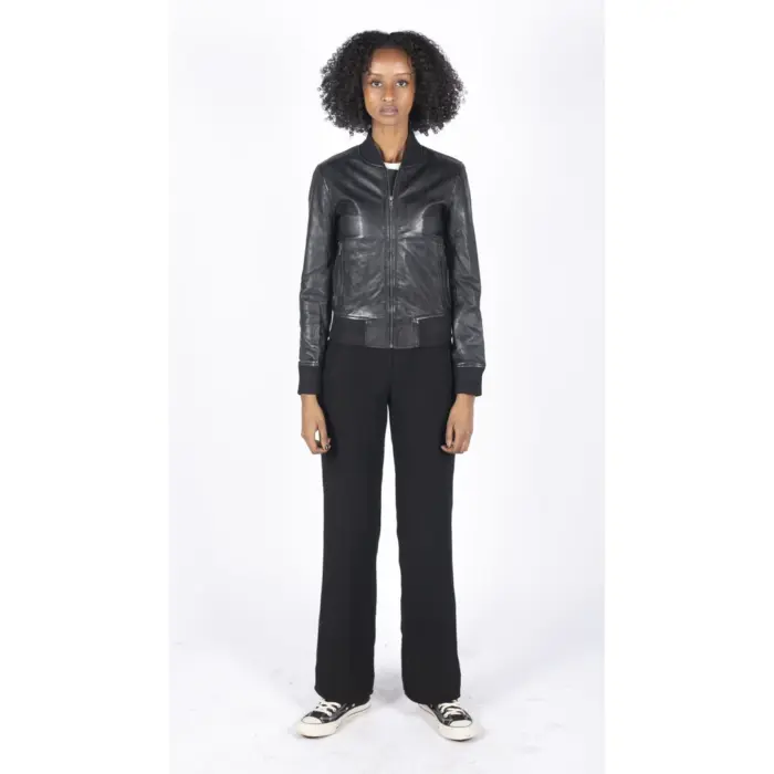 Womens Genuine Leather Bomber Jacket Real Leather Casual Varsity Vintage Casual - Image 3