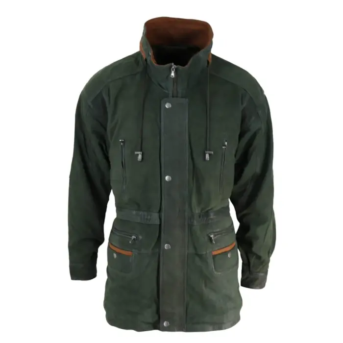 Mens Suede Genuine Safari Jacket Hunting Duffle Parka 3/4 Coat Classic Leather - Image 1