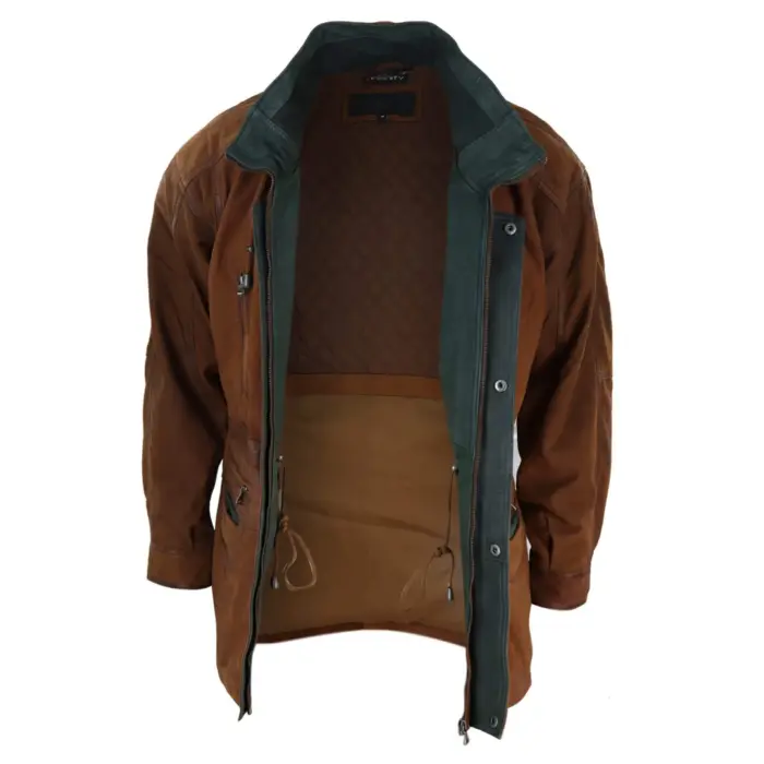 Mens Suede Genuine Safari Jacket Hunting Duffle Parka 3/4 Coat Classic Leather - Image 9
