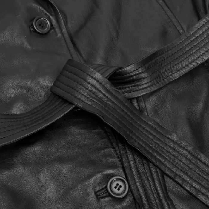 Womens Real Leather Trench Coat Mac Classic 3/4 Long Black 1980s Vintage Retro - Image 3